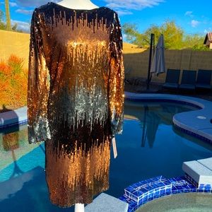 Nanette Lepore gold black and silver sequin dress